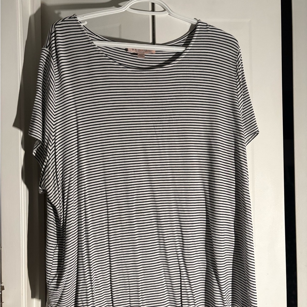 Philosophy Black and White Striped Short Sleeve Top